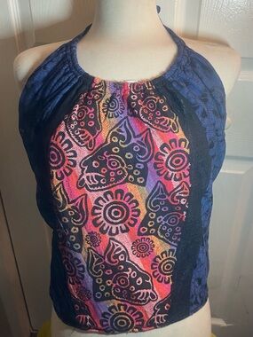 Boho Halter Tank Top with Multicolor Floral & Animal Print
